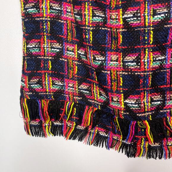 Trina Turk XS Black Pink Tweed Fringe Plaid Sleeveless Top Blouse Yellow Blue - Picture 5 of 8